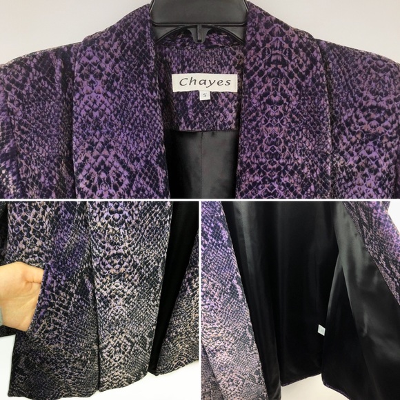 VINTAGE Purple Snakeskin Print Velvet Swing Coat - Picture 5 of 8
